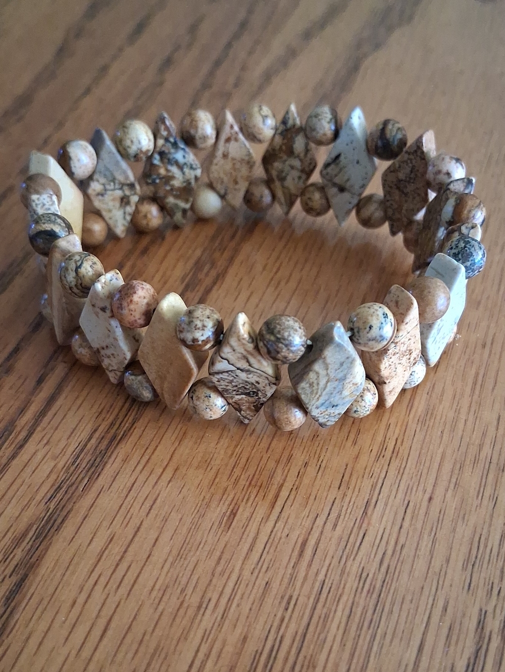 Natural Picture Jasper Stretch Bracelet - Neutral Tones